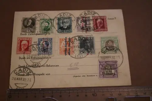 alte Ganzsache - Postkarte von der MS Monte Rosa - Briefmarken Spanien 1932
