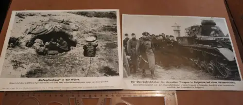 zwei Bilder - Unterstand in der Wüste und General in Bulgarien bei den Panzertru