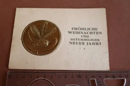 tolle alte Weihnachts- und Neujahrskarte - mit Blechprägung  1937