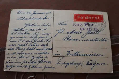 tolle alte Karte Blumen - Feldpost Stempel  Kav.Pio. B.K.D. 1916
