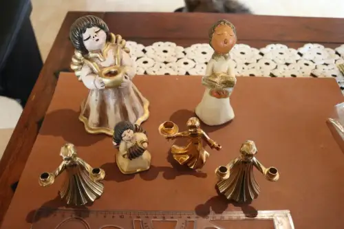 sechs tolle alte Engelsfiguren  Kerzenständer orig. Bozener Engel Thun u. Metall