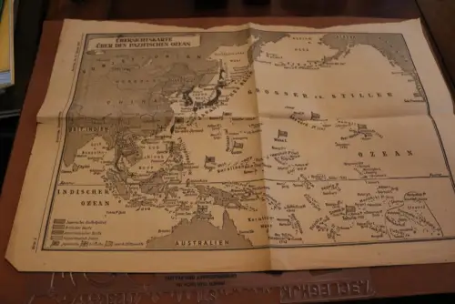 alte Landkarte aus einer Zeitung - Übersichtskarte Pazifischer Ozean Japan 1942