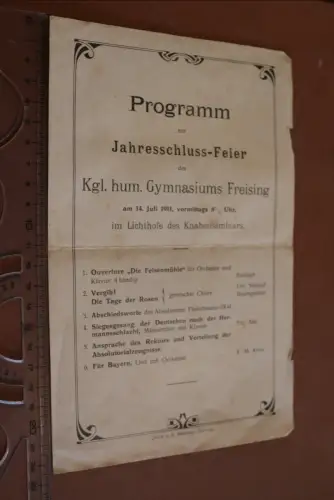 tolles altes Programmblatt - Kgl. hum. Gymnasium Freising 1911 Jahresschluss