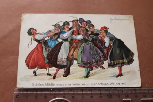 tolle alte  Künstlerkarte  Frauen in Trachten , Mann - Hans Boettcher, Stuttgart