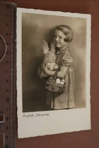 tolle alte Fotokarte - Mädchen mit Stoffhase - Ostergrüße 1939