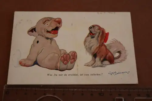 tolle alte Künstlerkarte - zwei Hunde Karikatur - Was du mir erzählst 1927