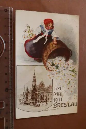 tolle alte Karte  Blumentag in Breslau - Mai 1911 