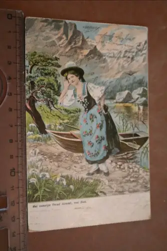 tolle alte Künstlerkarte ? Frau in Tracht - Mei oanzige Freud kommt, mei Bua 