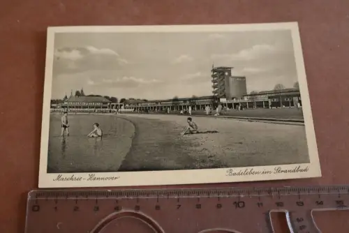 tolle alte Karte - Maschsee Hannover - Badeleben im Strandbad 30er Jahre 