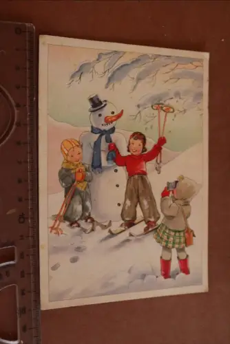 tolle alte Künstlerkarte - Kinder Schneemann -  1942