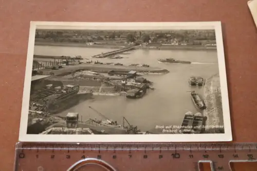 tolle alte Karte Rheinhafen und Schiffsbrücke Breisach a Rhein 1940