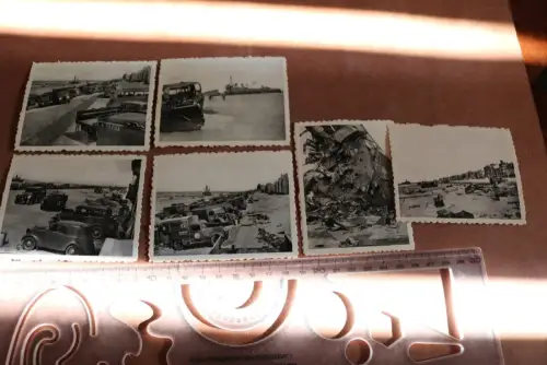 sechs alte Fotos Kleinbildserie Dünkirchen - 1940 - Zerstörung Strand 