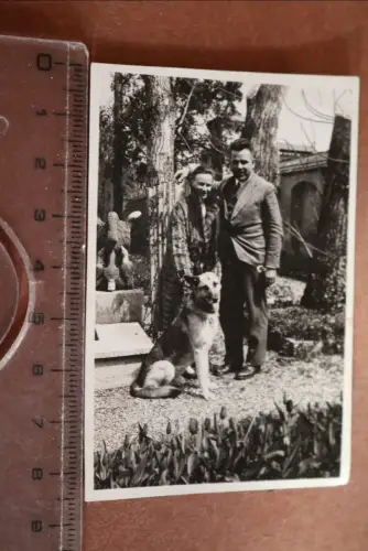 tolles altes Foto  Frau und Mann mit deutschen Schäferhund 30-40er jahre ?