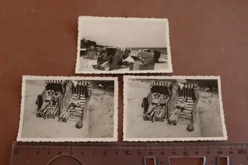 drei alte Fotos - junge Männer am Strand, Strandkorb - 40-50er Jahre ?