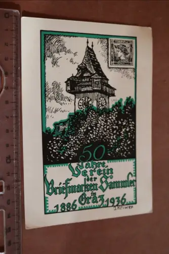 tolle alte Künstler-Ansichtskarte Graz, 50 Jahre Verein d. Briefmarkensammler 