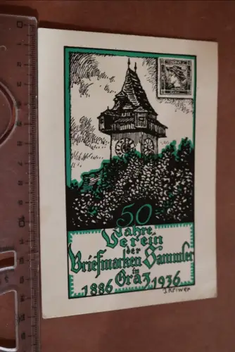 tolle alte Künstler-Ansichtskarte Graz, 50 Jahre Verein d. Briefmarkensamm (2) 
