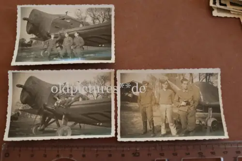 drei tolle alte Fotos - Piloten ? posieren mit Junkers W34 ?? Flugschule ??