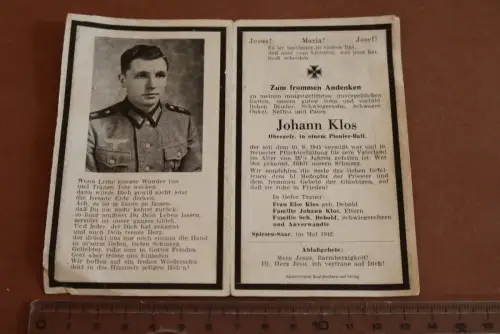 altes Sterbebildchen eines Soldaten Pionier-Batl.  1941 vermisst