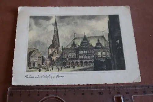 tolle alte Karte -  Rathaus und Marktplatz zu Bremen 1949