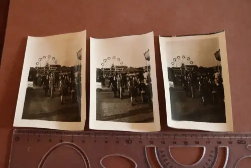 drei tolle alte Fotos Kirmes, Festplatz kleines Riesenrad - 30-50er Jahre 