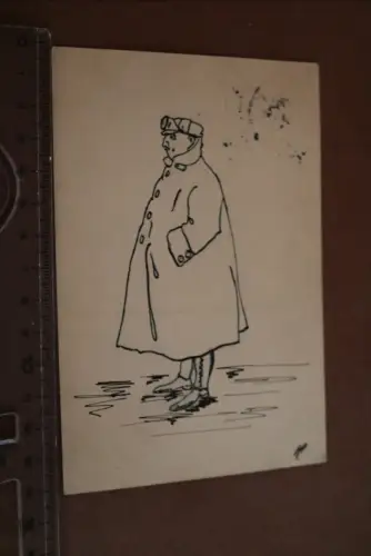 tolle alte Karte - Handzeichnung Karikatur Mann - Künstler HP - Düsseldorf ???