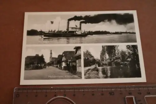 tolle alte Karte - Am Rhein , Raddampfer , Kirchstrasse Meissenheim usw