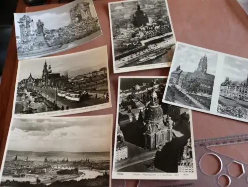sechs alte Karten - Dresden vor und nach der Zerstörung - 60-70er Jahre `?
