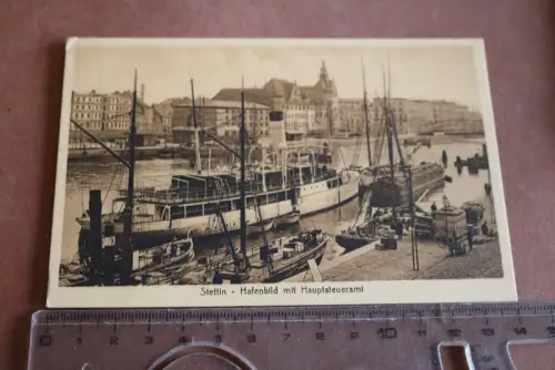 tolle alte Karte - Stettin - Hafenbild mit Hauptsteueramt 1916