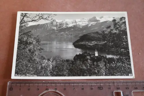 tolle alte Karte Spiez am Thunersee - Luftpost Stempel Berlin 1934