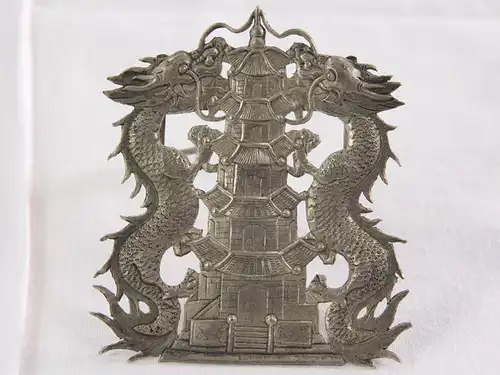 Aufsteller, China, Silber, Drachen, Pagode