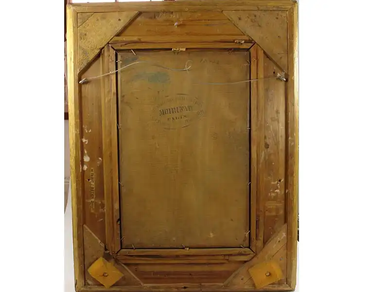 Gemälde, unleserlich signiert, Ende 19. Jh., Öl auf Holz, Darstellung eines englischen Offiziers der Leibgarde, sehr guter Zustand, Rahmen bestoßen, rückseitig Stempel wohl Pariser Galerie. B: 26 cm, H: 39 cm 5