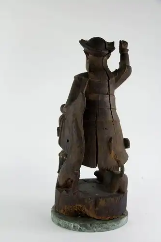 Figur, China, wohl Ming Dynastie (1368 bis 1644), Holz, geschnitzt, Tempelfigur, Wächter, auf Löwen und Drachen stehend, ursprünglich farblich gefasst und bemalt, schöne Ausarbeitung, Fehlstellen, auf modernen Steinsockel montiert. H: 43,5 cm