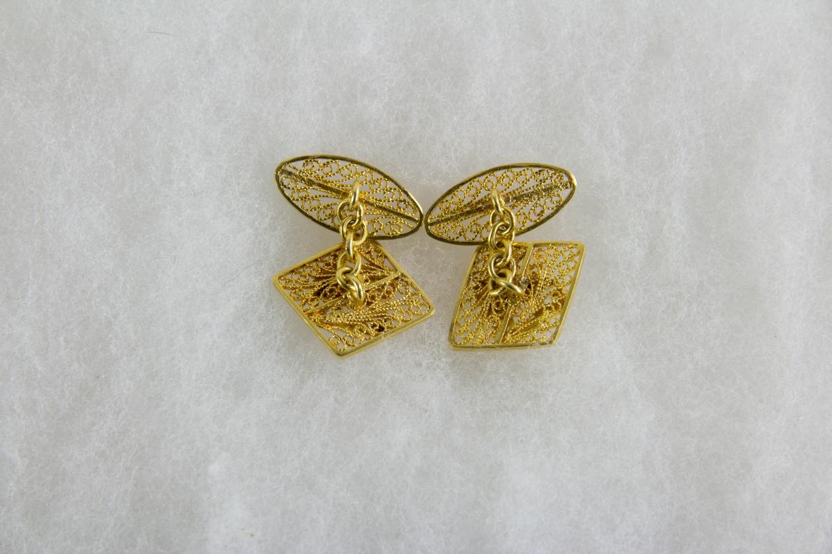 Paar Manschettenknöpfe, Äthiopien, Anf. 20. Jh., 18 Karat Gold, 8,8 g