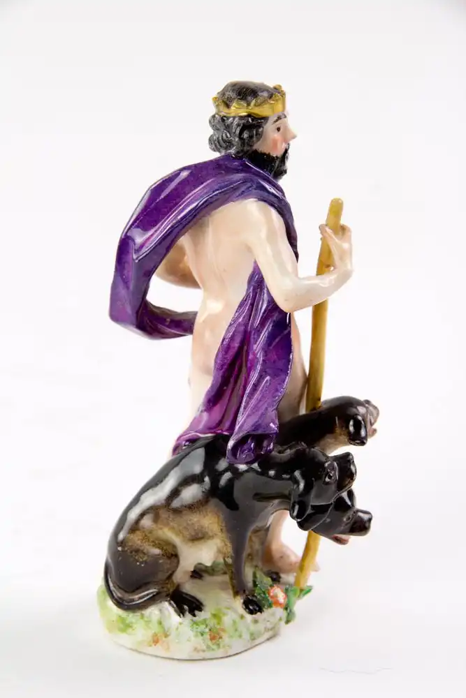 Porzellanfigur, Mitte 18. Jh., gemarkt Meissen, Darstellung des Hades mit Zerberus (Zerberus ist in der griechischen Mythologie ein zumeist mehrköpfiger Höllenhund, der den Eingang zur Unterwelt, und damit des Gott Hades bewacht, damit kein Lebender... 1