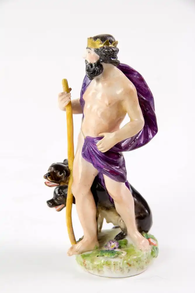 Porzellanfigur, Mitte 18. Jh., gemarkt Meissen, Darstellung des Hades mit Zerberus (Zerberus ist in der griechischen Mythologie ein zumeist mehrköpfiger Höllenhund, der den Eingang zur Unterwelt, und damit des Gott Hades bewacht, damit kein Lebender... 2