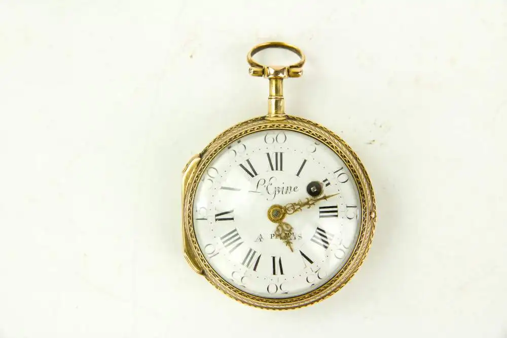 Spindel - Taschenuhr, Frankreich, 18. Jh., 18 Karat Gold, signiert L'Epine A Paris (Jean Antoine Lépine, 1720-1814, einer der größten Uhrmacher seiner Zeit, er soll um die 6000 Uhren hergestellt haben), die Fertigung der Uhr erfolgte zwischen 1762... 0