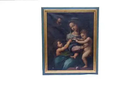 Gemälde, 1864, Öl auf Lwd., Madonna della Rosa, Kopie nach Raphael, von Wilhelm Ferdinand Schauss (auch Guillaume Ferdinand Schauss, * 27. Oktober 1832 in Berlin; † 20. Oktober 1916 in Charlottenburg, war ein deutscher Porträt- und Genremaler),...