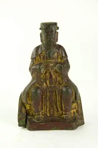 Figur, China, 17. Jh., Ming Dynastie, Bronze, Wenchang Wang (Wenchang Wang (文昌王), auch bekannt als Wenchang Dijun, ist ein Gott des Taoismus in der chinesischen Mythologie, der Gott der Kultur und Literatur), mit Resten einer Bemalung und...