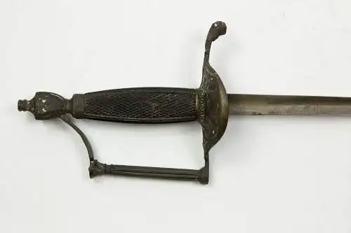 Degen, Frankreich, Consulat, Marine, vor 1804, Bronzegefäß, halbrundes Stichblatt mit auf Anker sitzender Aphrodite auf Nordstern zeigend, Griffbügel in Form einer griechischen Säule mit Kapitell in urnenförmigen, flachgedrückten Knauf endend,...