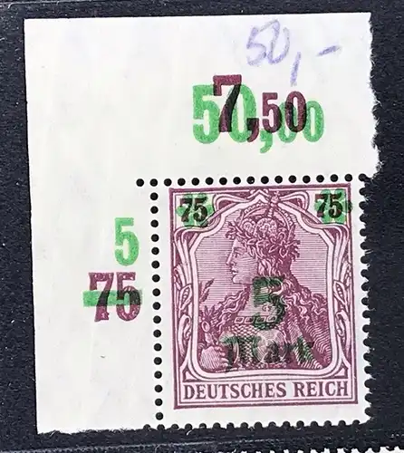 Deutsches Reich Michel Nummer 156 I POR Ecke links - postfrisch