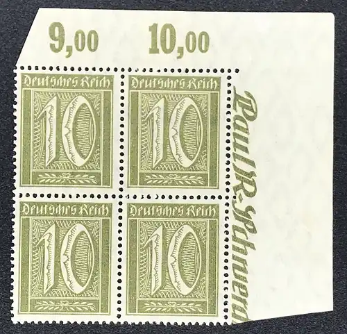 Deutsches Reich Michel Nummer 159a POR 4er -Bogenecke rechts- postfrisch