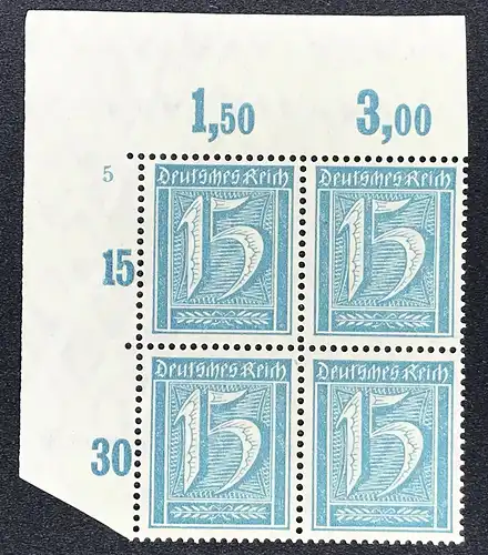 Deutsches Reich Michel Nummer 160 POR 4er -Bogenecke links- postfrisch