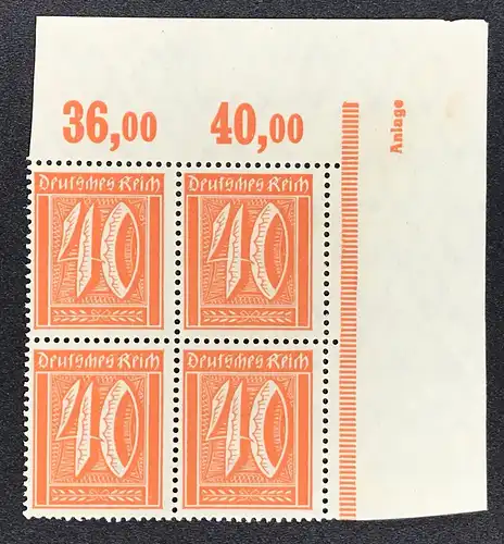 Deutsches Reich Michel Nummer 163 POR 4er -Bogenecke rechts - postfrisch