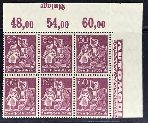 Deutsches Reich Michel Nummer 163 POR 6er -Bogenecke rechts - postfrisch