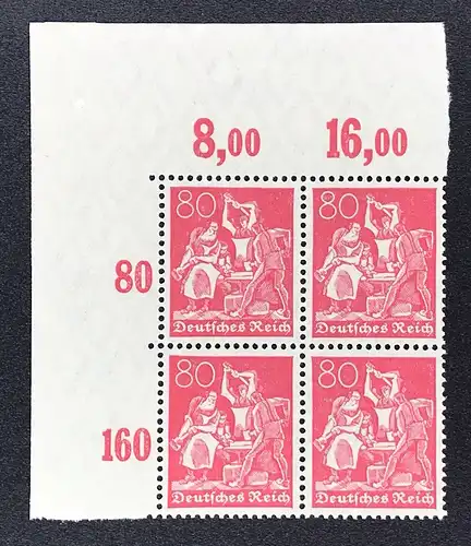 Deutsches Reich Michel Nummer 166 POR 4er -Bogenecke links - postfrisch