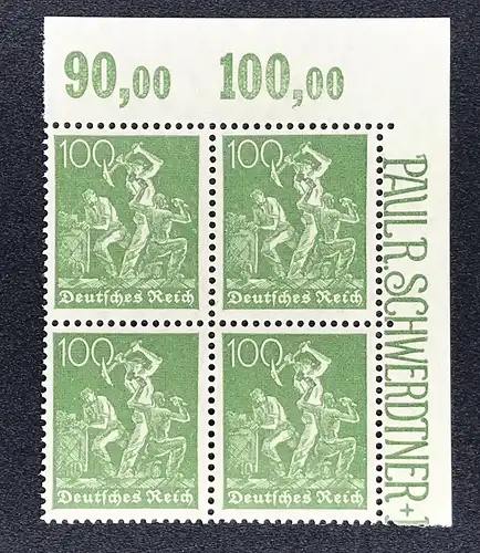 Deutsches Reich Michel Nummer 167 POR 4er -Bogenecke rechts - postfrisch