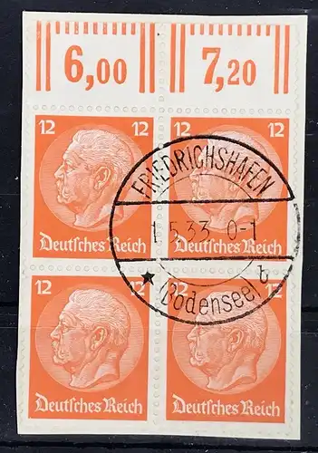 Deutsches Reich Michel Nr. 469 OR 4er Block gestempelt Friedrichshafen