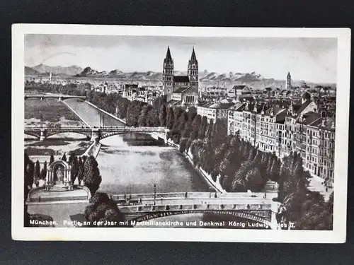 Ansichtskarte München - Partie an der Isar mit Maximilianskirche