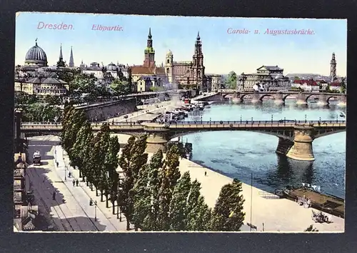 Ansichtskarte Dresden - Elbpartie - Carola- und Augustusbrücke 1913