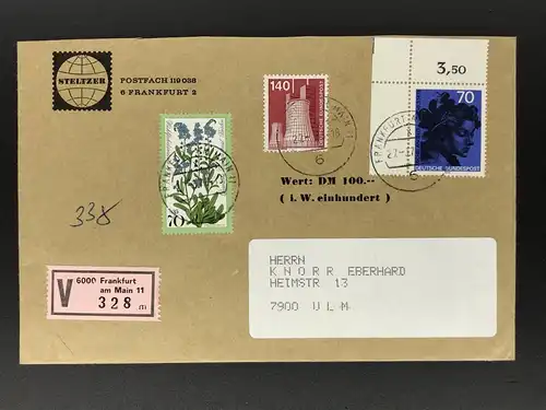 BRD Wertbrief 1978 München Grünwald nach Ulm